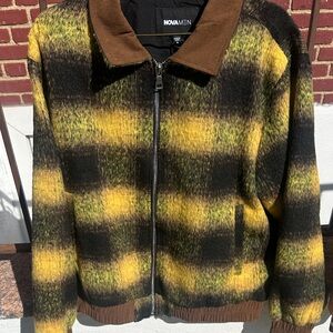 Fashion Nova Men's Yellow and Brown Plaid Jacket